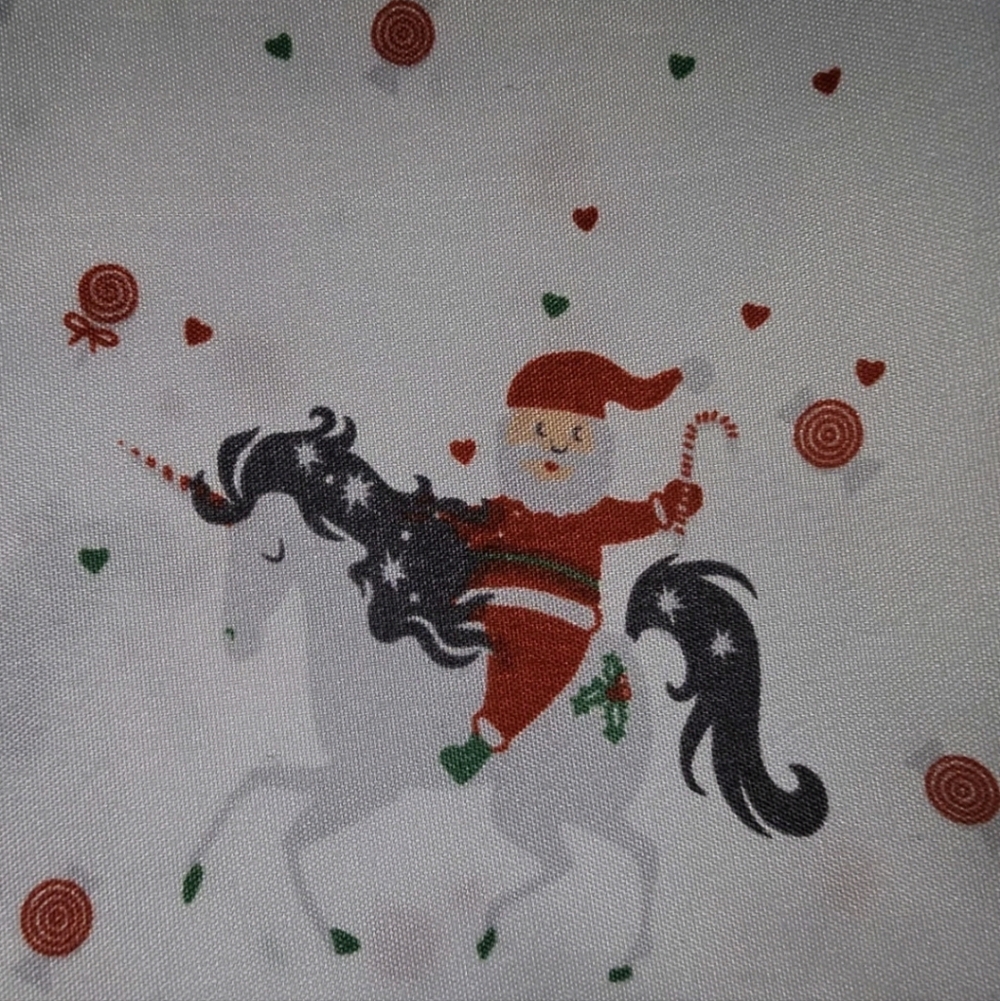 Santa Claus Riding A Unicorn Sheet Set Queen Flat Fitted 2 Pillowcases Holiday - Picture 10 of 11